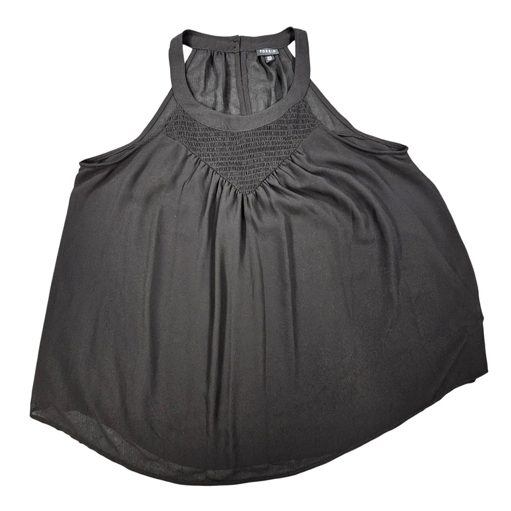 Torrid Halter Tank Top Women 00‎ Black Smocked Neck Chiffon Swing Blouse